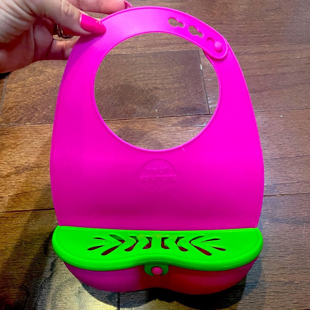 Neat Solutions Pink Green Food Tray Bib Baby Toddler Girl